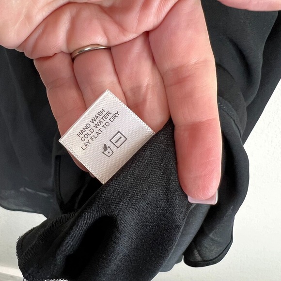 NSR Cheri Dress Size Small Black Short Sleeve Ruffle Trim Chiffon V Neck USA NWT - Picture 6 of 12